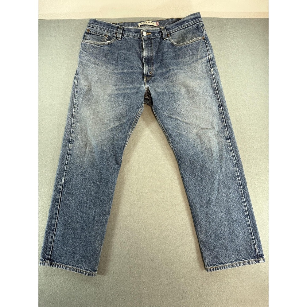 Levi's 505 Jeans Mens 38x30 Medium Wash Blue Regular Straight Distressed Denim